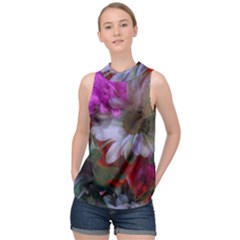 Grainy Green Flower (with Blue Tint) High Neck Satin Top by okhismakingart