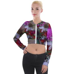 Grainy Green Flower (with Blue Tint) Long Sleeve Cropped Velvet Jacket by okhismakingart