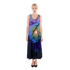 Rainbow Moon And Locust Tree Sleeveless Maxi Dress by okhismakingart