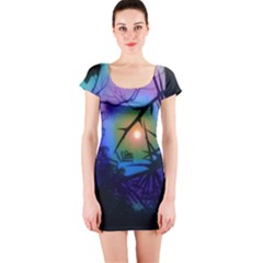 Rainbow Moon And Locust Tree Short Sleeve Bodycon Dress by okhismakingart