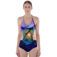 Rainbow Moon And Locust Tree Cut-out One Piece Swimsuit by okhismakingart