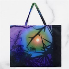 Rainbow Moon And Locust Tree Zipper Large Tote Bag by okhismakingart