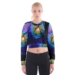 Rainbow Moon And Locust Tree Cropped Sweatshirt by okhismakingart