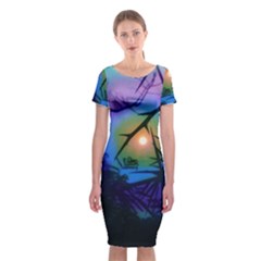 Rainbow Moon And Locust Tree Classic Short Sleeve Midi Dress by okhismakingart