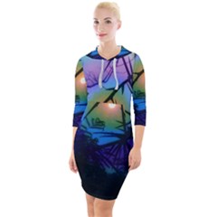 Rainbow Moon And Locust Tree Quarter Sleeve Hood Bodycon Dress by okhismakingart