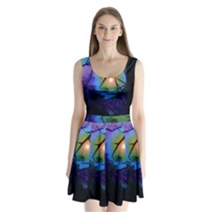 Rainbow Moon And Locust Tree Split Back Mini Dress  by okhismakingart