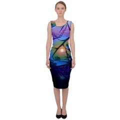 Rainbow Moon And Locust Tree Sleeveless Pencil Dress by okhismakingart