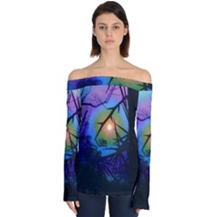 Rainbow Moon And Locust Tree Off Shoulder Long Sleeve Top