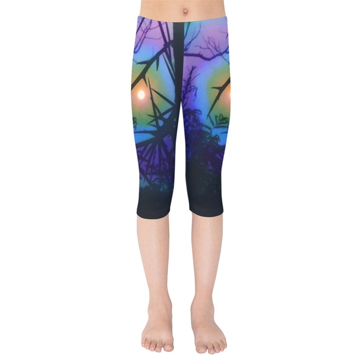 Rainbow Moon and Locust Tree Kids  Capri Leggings 