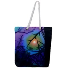 Rainbow Moon And Locust Tree Full Print Rope Handle Tote (large) by okhismakingart