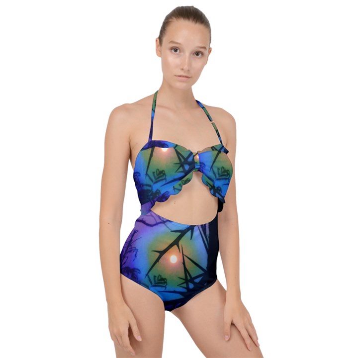 Rainbow Moon and Locust Tree Scallop Top Cut Out Swimsuit