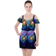 Rainbow Moon And Locust Tree Ruffle Cut Out Chiffon Playsuit by okhismakingart