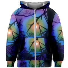 Rainbow Moon And Locust Tree Kids  Zipper Hoodie Without Drawstring by okhismakingart