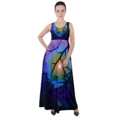 Rainbow Moon And Locust Tree Empire Waist Velour Maxi Dress by okhismakingart