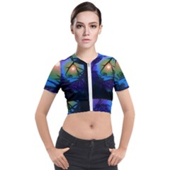 Rainbow Moon And Locust Tree Short Sleeve Cropped Jacket