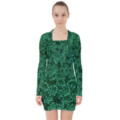 Green Queen Anne s Lace (up Close) V-neck Bodycon Long Sleeve Dress by okhismakingart