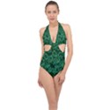 Green Queen Anne s Lace (Up Close) Halter Front Plunge Swimsuit View1