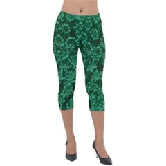 Green Queen Anne s Lace (up Close) Lightweight Velour Capri Leggings  by okhismakingart