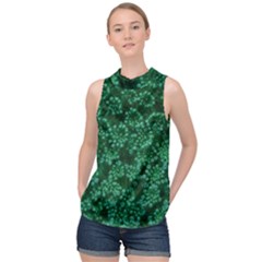 Green Queen Anne s Lace (up Close) High Neck Satin Top