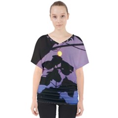 Moon And Catalpa Tree V-neck Dolman Drape Top by okhismakingart