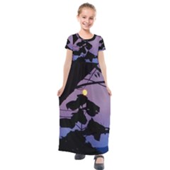 Moon And Catalpa Tree Kids  Short Sleeve Maxi Dress