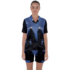 Tree And Moon Satin Short Sleeve Pyjamas Set