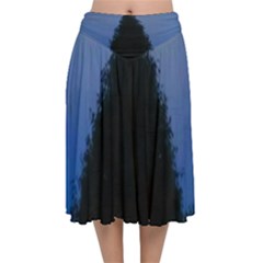 Tree And Moon Velvet Flared Midi Skirt by okhismakingart