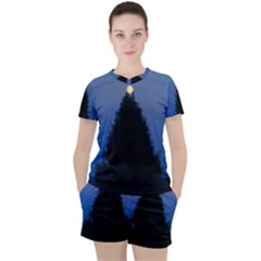 Tree And Moon Women s Tee And Shorts Set