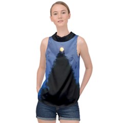 Tree And Moon High Neck Satin Top