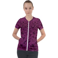 Dark Pink Queen Anne s Lace (up Close) Short Sleeve Zip Up Jacket