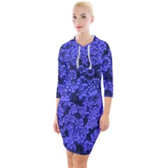 Blue Queen Anne s Lace (up Close) Quarter Sleeve Hood Bodycon Dress