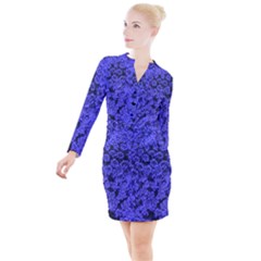 Blue Queen Anne s Lace (up Close) Button Long Sleeve Dress