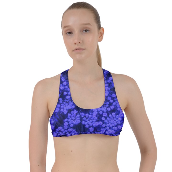 Blue Queen Anne s Lace (Up Close) Criss Cross Racerback Sports Bra