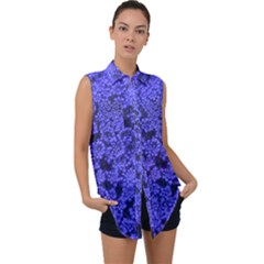 Blue Queen Anne s Lace (up Close) Sleeveless Chiffon Button Shirt