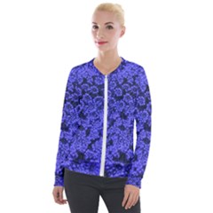 Blue Queen Anne s Lace (up Close) Velour Zip Up Jacket