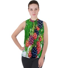 Blackberries Mock Neck Chiffon Sleeveless Top