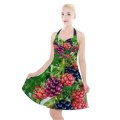 Blackberries Halter Party Swing Dress  by okhismakingart