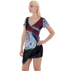 Rainbow Water Droplet Short Sleeve Asymmetric Mini Dress