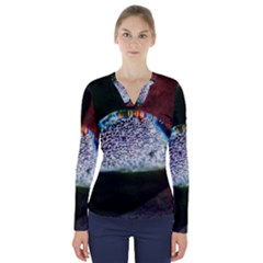 Rainbow Water Droplet V-neck Long Sleeve Top by okhismakingart