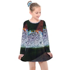 Rainbow Water Droplet Kids  Long Sleeve Dress by okhismakingart