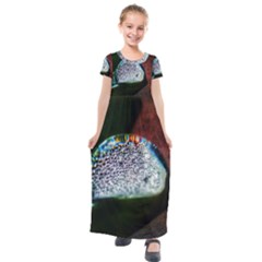 Rainbow Water Droplet Kids  Short Sleeve Maxi Dress by okhismakingart