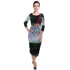 Rainbow Water Droplet Quarter Sleeve Midi Velour Bodycon Dress by okhismakingart