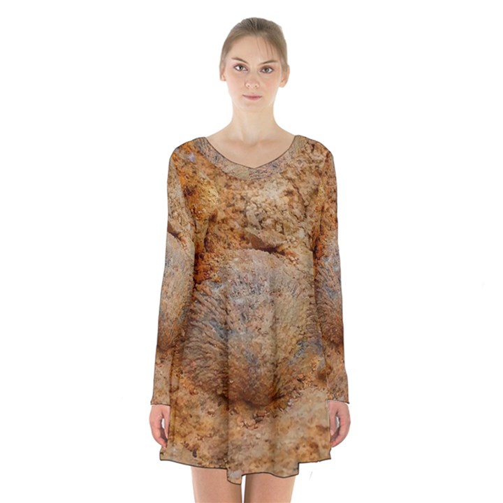 Shell Fossil II Long Sleeve Velvet V-neck Dress