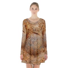 Shell Fossil Ii Long Sleeve Velvet V-neck Dress by okhismakingart