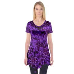 Purple Queen Anne s Lace Landscape Short Sleeve Tunic  by okhismakingart