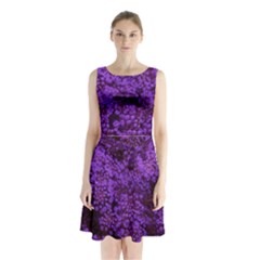 Purple Queen Anne s Lace Landscape Sleeveless Waist Tie Chiffon Dress by okhismakingart