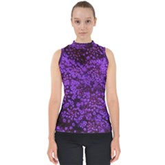 Purple Queen Anne s Lace Landscape Mock Neck Shell Top