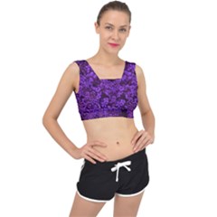 Purple Queen Anne s Lace Landscape V-back Sports Bra