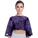 Blue Queen Anne s Lace Landscape Tie Back Butterfly Sleeve Chiffon Top View1