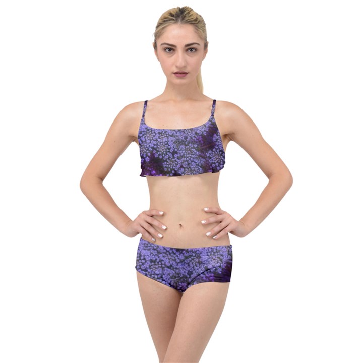 Blue Queen Anne s Lace Landscape Layered Top Bikini Set